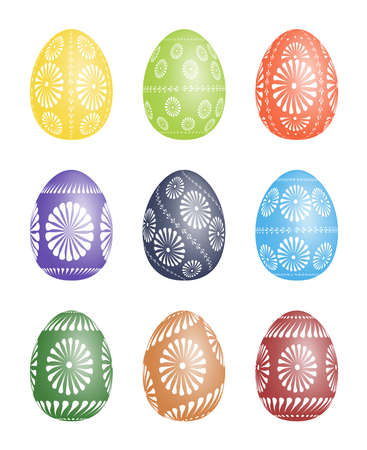 Pysanky - traditional eastern Europe decorated with wax Easter Eggs  Vector illustration over white background のイラスト素材
