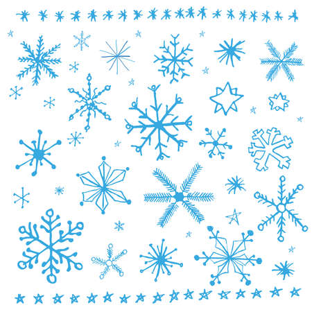 Snowflake doodle graphic hand-drawn set. Winter vector illustration.のイラスト素材