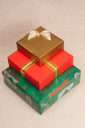 Pile of three gift boxes, Christmas conceptの写真素材