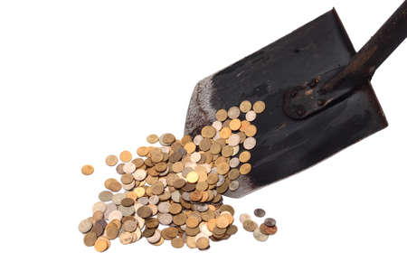 Concept of profit: raking in the money, isolated on white backgroundの写真素材