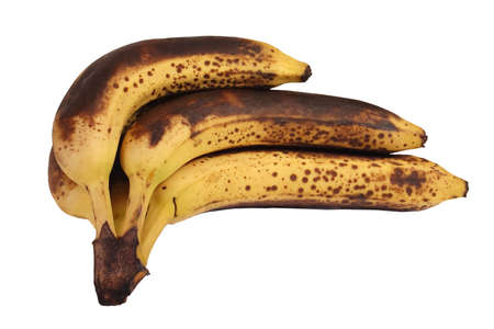 Hand of overripe and decaying bananas on white background, isolatedの写真素材