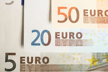 Five, twenty and fifty euro notes, close-upの写真素材