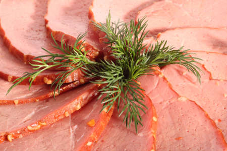 Beef slices and dill leaves, close-upの写真素材
