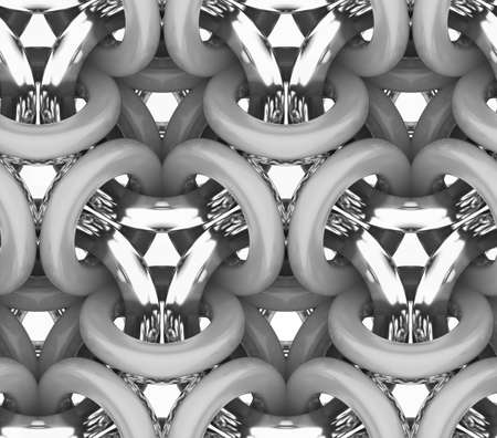 3d chain realistic textures, gray and chrome rings on white background, 3d geometric wallpaperの写真素材