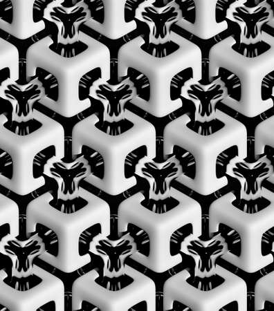 3d realistic textures, gray and chrome cubes on black background ,3D geometric Wallpaperの写真素材