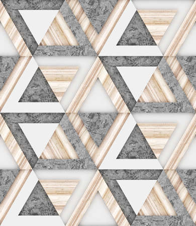 Wood, white and grey concrete seamless pattern , angular graphic, 3d illustration background image