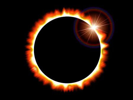 Computer generated image that depicts a solar eclipse of the sun on a black deep space background