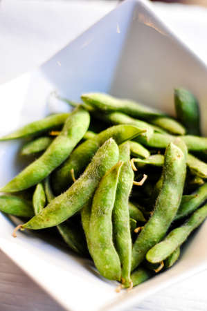 Edamame, A healthy steamed soy bean appetizer.の写真素材