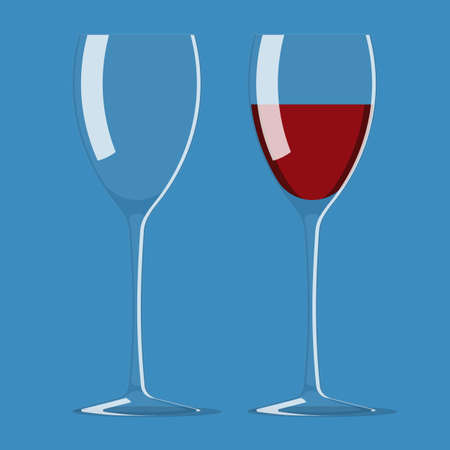 Empty and filled glass on a blue backgroundのイラスト素材
