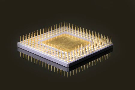 Chip CPU processor processor with the underside, on a black background.の写真素材