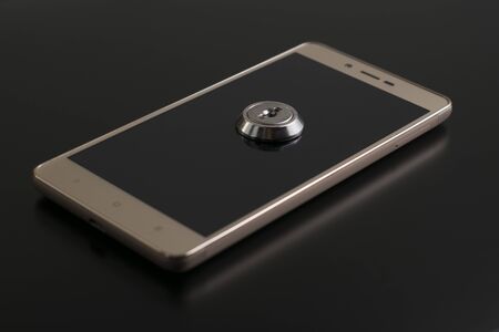 Smartphone with lock, privacy concept, security encryption key. Reliable protection against hacking...