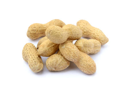 Peanuts in shell isolated on white backgroundの写真素材