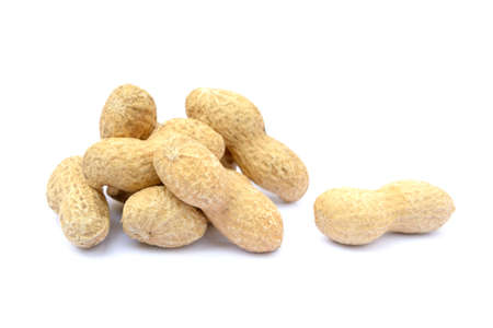 Peanuts in shell isolated on white backgroundの写真素材
