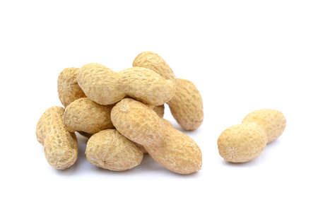 Peanuts in shell isolated on white backgroundの写真素材