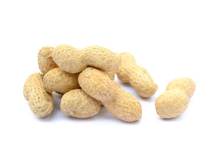 Peanuts in shell isolated on white backgroundの写真素材