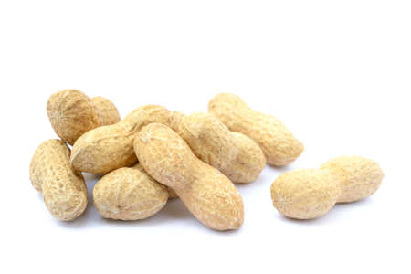 Peanuts in shell isolated on white backgroundの写真素材