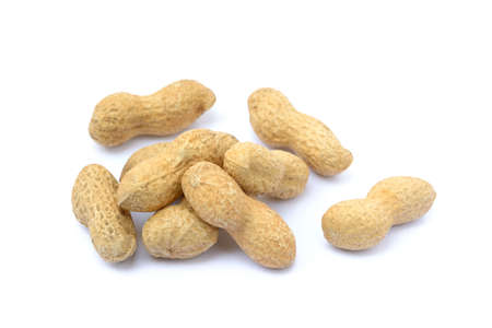 Peanuts in shell isolated on white backgroundの写真素材
