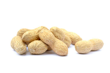 Peanuts in shell isolated on white backgroundの写真素材