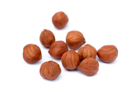 Healthy hazelnut isolated on white backgroundの写真素材