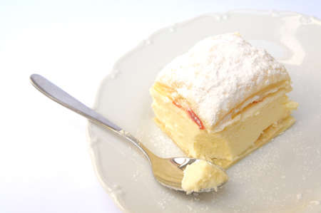 Sweet dessert of puff pastry and vanilla puddingの写真素材