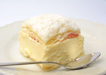 Sweet dessert of puff pastry and vanilla puddingの写真素材
