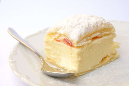 Sweet dessert of puff pastry and vanilla puddingの写真素材