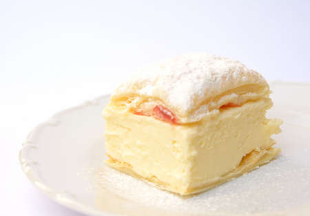 Sweet dessert of puff pastry and vanilla puddingの写真素材