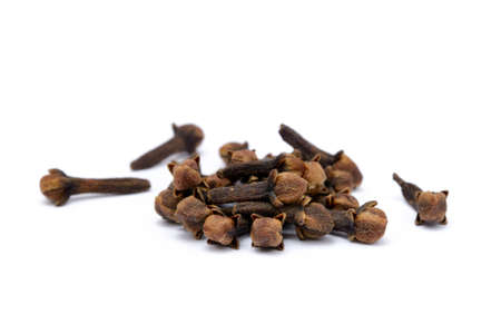 Fragrant spices cloves isolated on white backgroundの写真素材