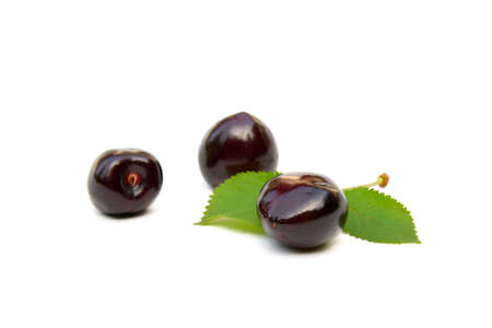 Sweet ripe cherries isolated on white backgroundの写真素材