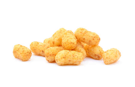 Peanut, corn puffs isolated with white backgroundの写真素材