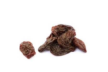 Sweet dried raisins isolated with white backgroundの写真素材