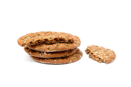 Healthy cereal bread isolated on white backgroundの写真素材