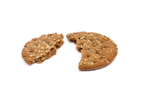 Healthy cereal bread broken isolated on white backgroundの写真素材