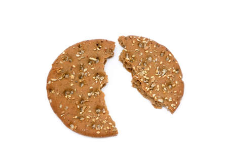 Healthy cereal bread broken isolated on white backgroundの写真素材