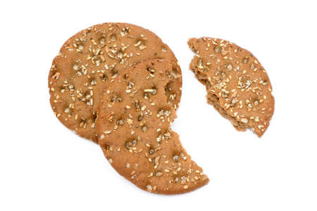 Healthy cereal bread broken isolated on white backgroundの写真素材