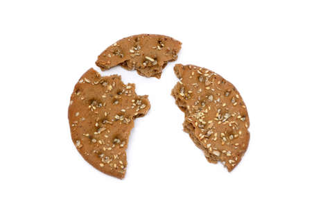 Healthy cereal bread broken isolated on white backgroundの写真素材