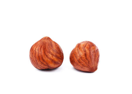 Group hazelnuts isolated on white backgroundの写真素材