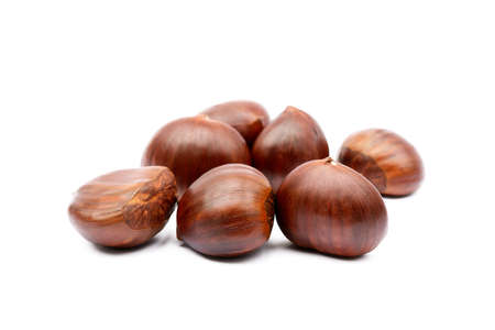 Fresh Hot Chestnuts isolated on white backgroundの写真素材