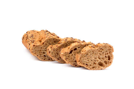 Sliced ??baguette isolated on white backgroundの写真素材