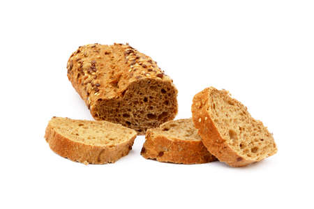 Sliced ??baguette isolated on white backgroundの写真素材