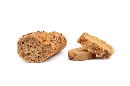 Sliced ??baguette isolated on white backgroundの写真素材