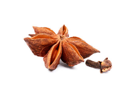 Aromatic star anise isolated on white backgroundの写真素材