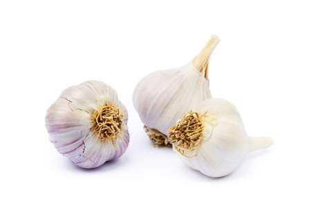Healthy fresh garlic isolated on white backgroundの写真素材