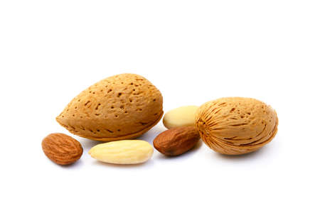 Fresh almonds isolated on white background.の写真素材