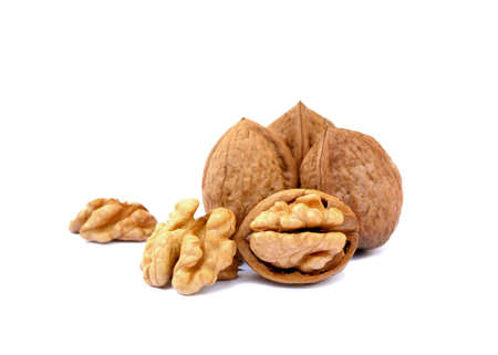 Walnuts in shell isolated on white background