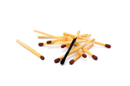Pile of matches isolated on white backgroundの写真素材