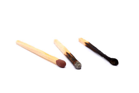 Laid Used Matchsticks isolated on white backgroundの写真素材