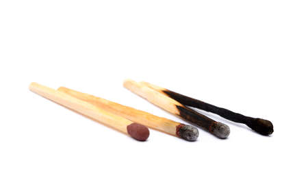 Laid Used Matchsticks isolated on white backgroundの写真素材