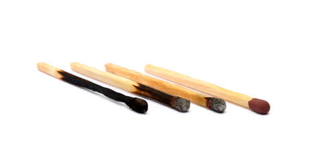 Laid Used Matchsticks isolated on white backgroundの写真素材