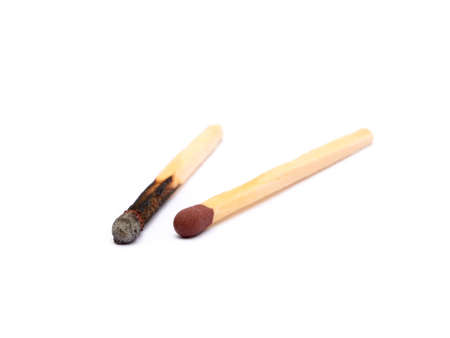 Laid Used Matchsticks isolated on white backgroundの写真素材